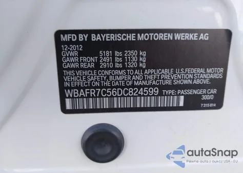 2013 BMW 535I z USA, uszkodzony, nr VIN WBAFR7C56DC824599